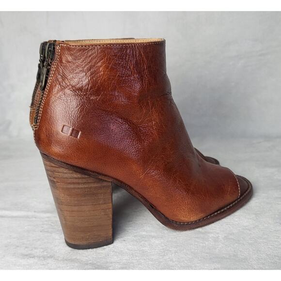 BED | STU Onset Leather Ankle Boots Peep Toe Stacked Heel Booties  | 7.5 - Picture 3 of 12